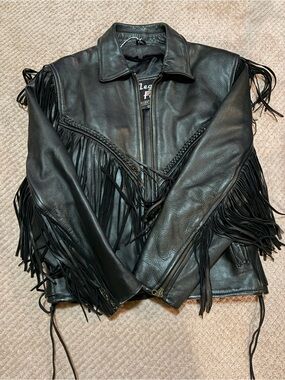 Fringed Black Leather Motorcycle Jacket
